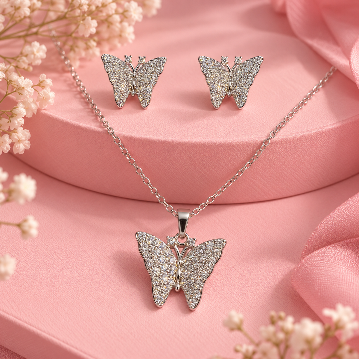 Papillon pave butterfly necklace and earrings set by WEANCE